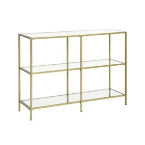 Consola Model Leanna, Auriu, 100x30x73 cm, rafturi sticla securizata Nu rata
