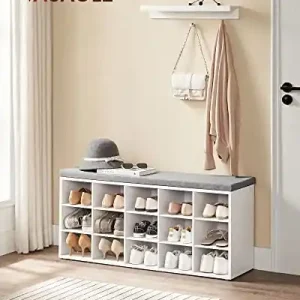 Retur ușor Pantofar bancuta hol cufar cu depozitare, Vasagle, Alb-Gri, 105x30x48 cm