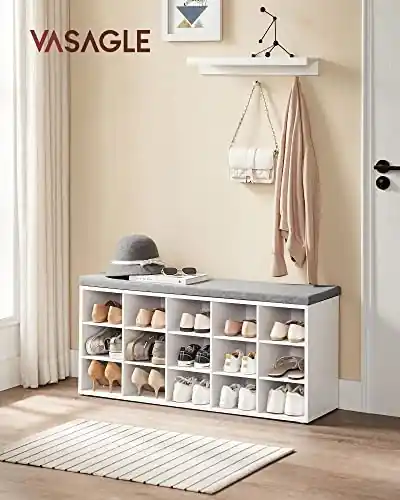 Retur ușor Pantofar bancuta hol cufar cu depozitare, Vasagle, Alb-Gri, 105x30x48 cm