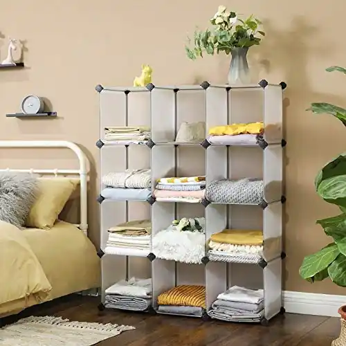 Premium Sistem de depozitare modular, 12 cuburi Model Brianna, Alb, 93x31x123 cm
