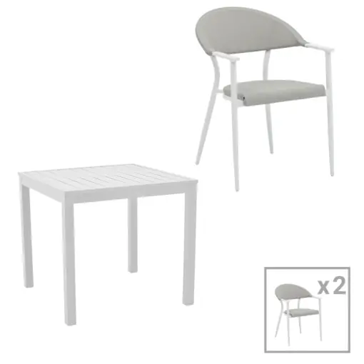 Chilipir Set masă și scaune de exterior, 3 Piese, Model Kliton-Pino, Alb, 80x80x74 cm