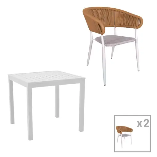 Set masă și scaune de exterior, 3 Piese, Model Kliton-Raven, Alb, 80x80x74 cm Ofertă