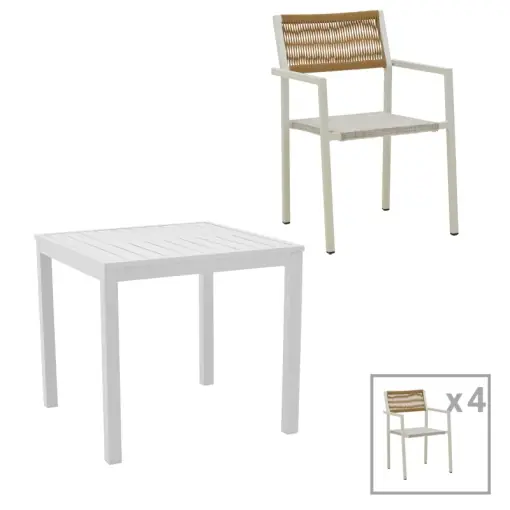 Set masă și scaune de exterior, 5 Piese, Model Savor-Kliton, Alb, 80x80x74 cm Lichidare de stoc