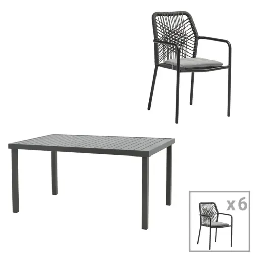 Premium Set masă și scaune de exterior, 7 Piese, Model Kherson-Kliton, Antracit, 150x80x74 cm