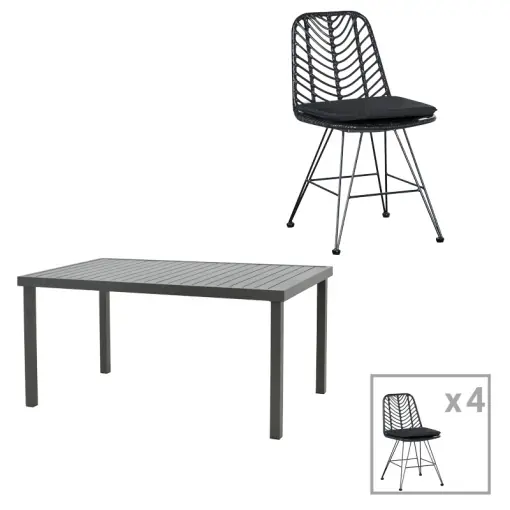 Retur gratuit Set masă și scaune de exterior, 5 Piese, Model Naoki-Kliton, Antracit, 150x80x74 cm