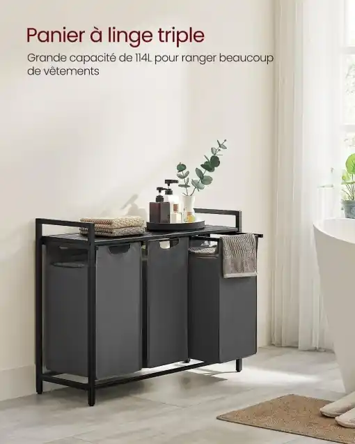 Cos de rufe, Vasagle, Negru-Gri, 92.5×33×72 cm Preț redus