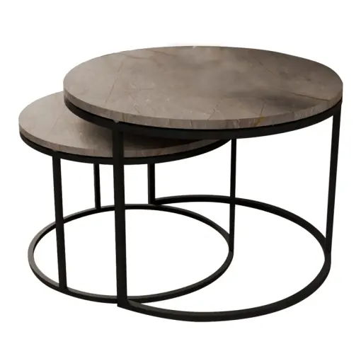 Set 2 Masute de Cafea Model Solme, Gri marmorat/Negru Retur ușor