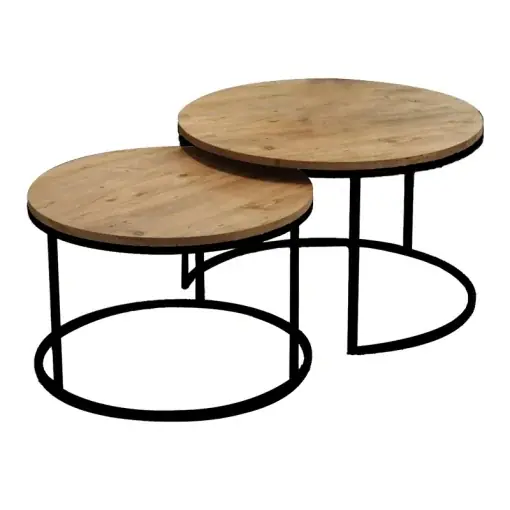 Set 2 Masute de Cafea Model Solme, Negru/Natur Premium