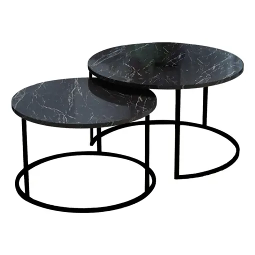 Set 2 Masute de Cafea Model Solme, Negru marmorat Cel mai bun preț