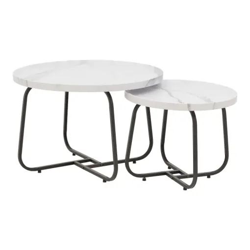 Set 2 Masute de Cafea Model Crismory, Alb/Negru Disponibil imediat