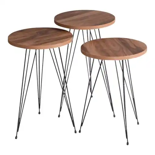 Set 3 Masute Laterale Model Wakmi, Natur/Negru Preț promoțional