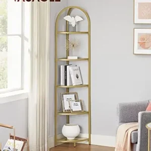 Reduceri Raft de colț cu 5 polițe de sticlă Model Amari, Auriu, 29.5x29.5x cm