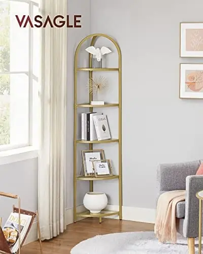 Reduceri Raft de colț cu 5 polițe de sticlă Model Amari, Auriu, 29.5x29.5x cm