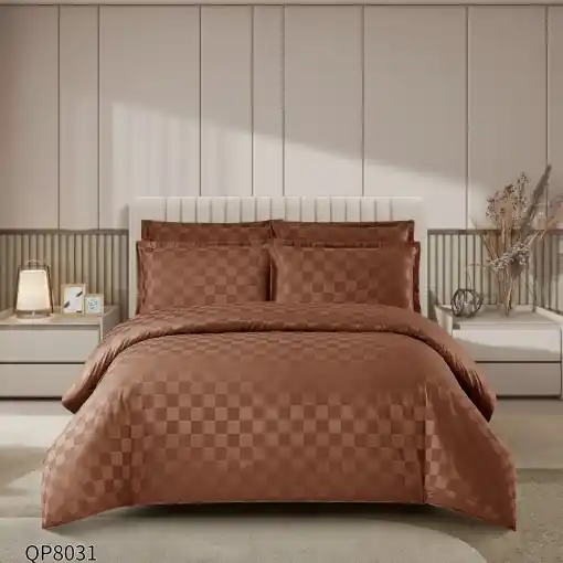 Expediere rapidă Lenjerie cu elastic 180x200cm, Damasc, Cubic V2 Maro (Finet)