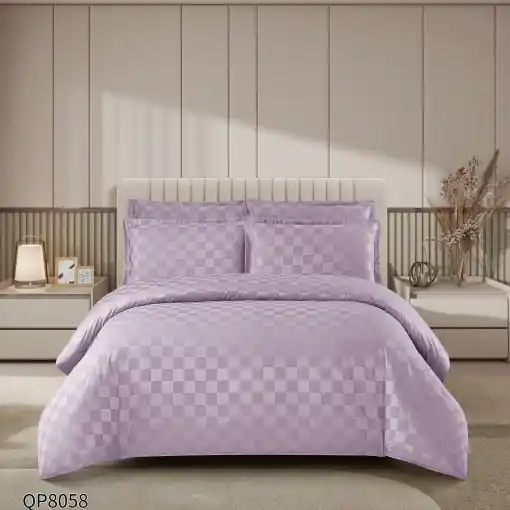 Popular Lenjerie cu elastic 180x200cm, Damasc, Cubic V3 Mov (Finet)