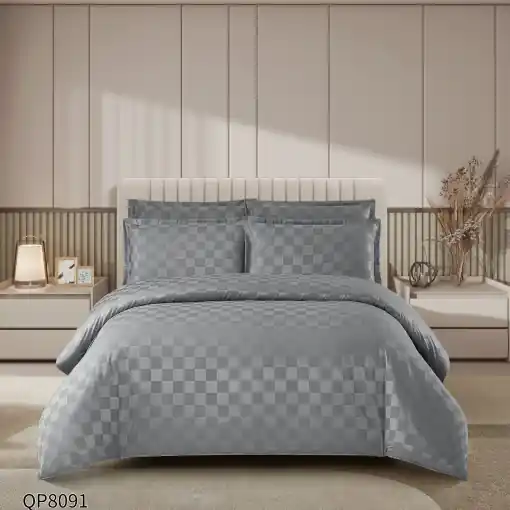 Lenjerie cu elastic 180x200cm, Damasc, Cubic V8 Gri Inchis (Finet) Noutate