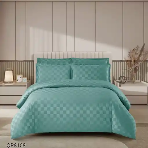 Lenjerie cu elastic 180x200cm, Damasc, Cubic V11 Verde (Finet) Ofertă exclusivă