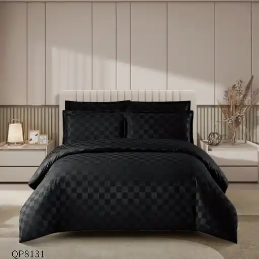 Reducere de preț Lenjerie cu elastic 180x200cm, Damasc, Cubic V14 Negru (Finet)