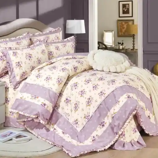 Comandă acum Lenjerie cu Broderie si Volanase Purple Bouquet, 4 Piese (Finet)