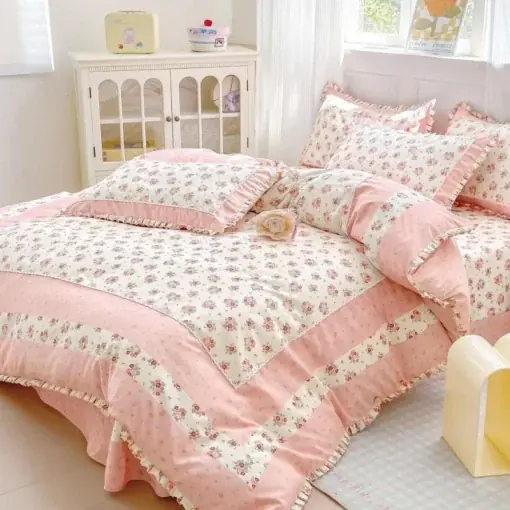Lenjerie cu Broderie si Volanase Rely, 4 Piese (Finet) Chilipir