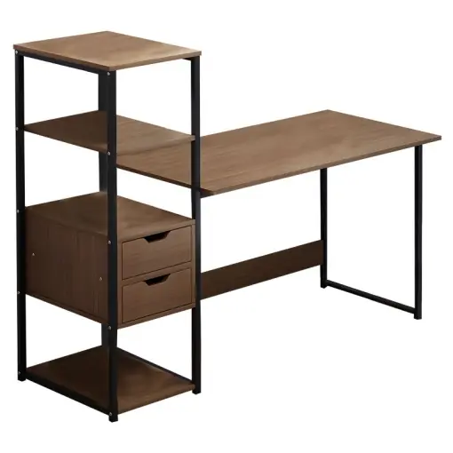 Birou cu rafturi Model Zayn, Nuc/Negru, 107x40x110 cm Ofertă de sezon