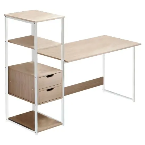 Chilipir Birou cu rafturi Model Zayn, Natur/Alb, 107x40x110 cm