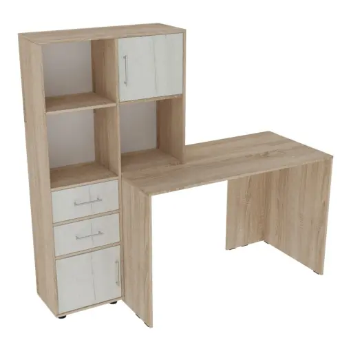 Birou cu biblioteca Model Scarlet, Alb/Stejar sonoma, 161x60x150 cm Nu rata