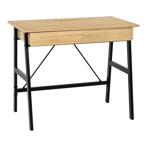 Birou cu sertare Model Lione, Stejar/Negru, 90x50x75 cm Expediere rapidă