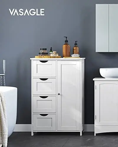 Dulap de depozitare pentru baie, Vasagle, Alb, 55x30x81 cm Promoție