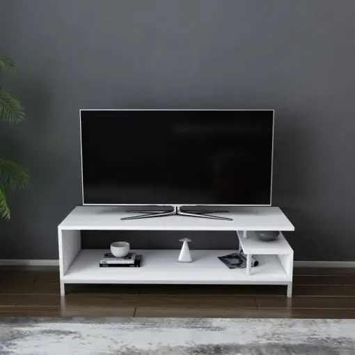 Comoda TV Salvador, Model Reilly, 120x37.6x44.6 cm, Alb Cel mai vândut