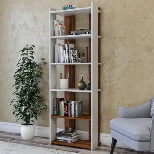 Biblioteca Model sakran, Alb/Nuc, 63x180x32 cm Cumpără online