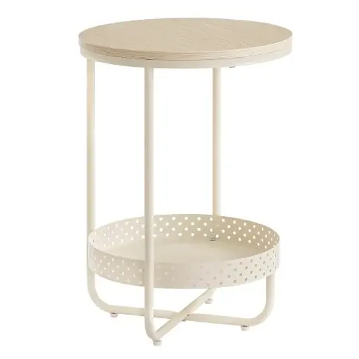 Preț redus Masuta auxiliara cu cos de depozitare, Cozy Dot, Alb/Crem, D40x55cm