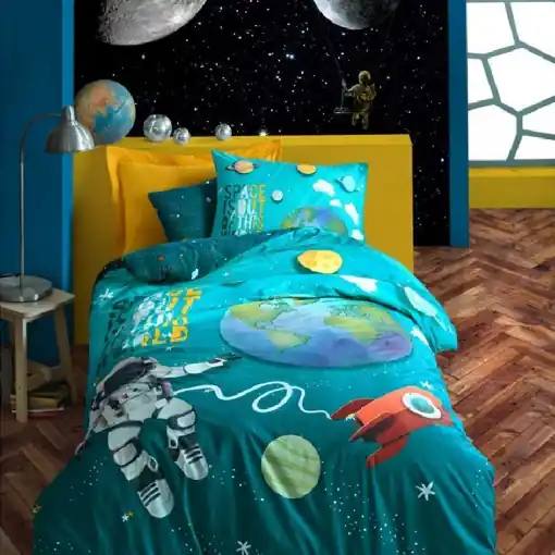 Lenjerie Copii Little Astronaut Turcoaz (Bumbac 100%) Reduceri
