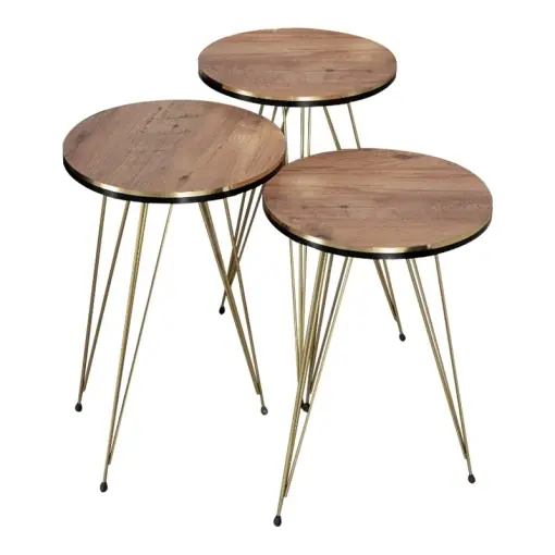 Set 3 Masute Laterale Model Wakmi, Marmorat/Auriu Noutate