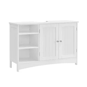 Reducere de preț Dulap de depozitare pentru chiuveta, Vasagle, 2 usi, Alb, 90 x 30 x 60 cm