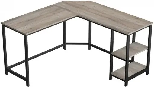 Birou pe Colt Vasagle, model Kiana, 138x76x138 cm, Greige/Negru Plată securizată