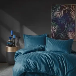Lenjerie de pat dublu, Bumbac 100% Satinat Model Stripe Blue Cel mai vândut