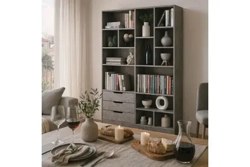 Biblioteca Lucinda Pakoworld Gri-Stejar 120x29,8x180,5 cm Discount