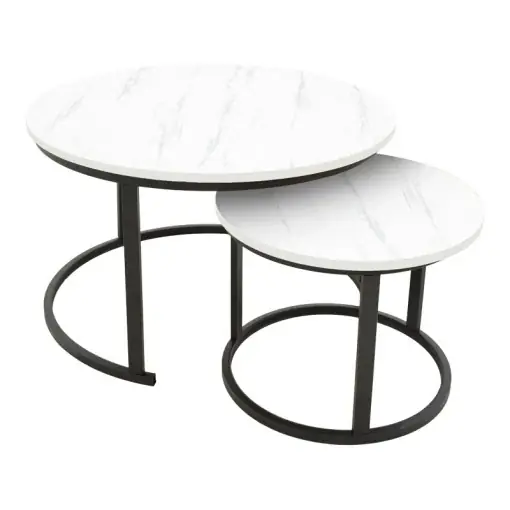 Nu rata Set 2 Masute de Cafea Model Revelon, Alb marmorat/Negru, 80x80x45 cm