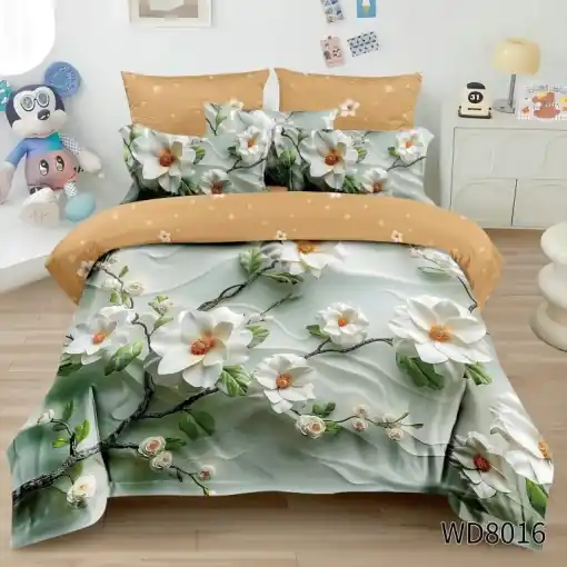 Lenjerie de pat FINET 5D Digital Print cu elastic – 4 piese, Magnolia Cream Doar azi