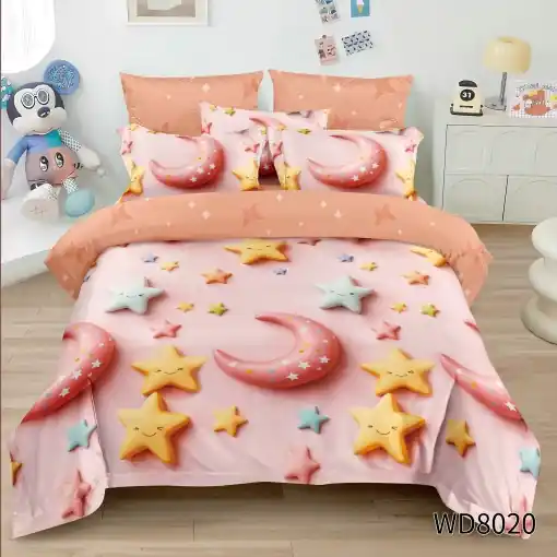 Cumpără online Lenjerie de pat FINET 5D Digital Print cu elastic – 4 piese, Sweet Moon
