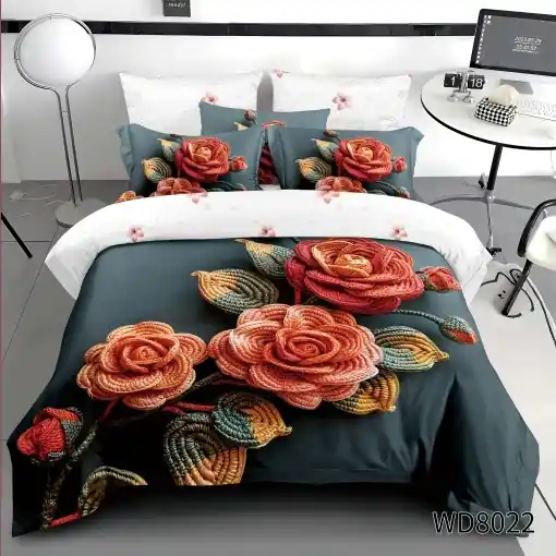 Lenjerie de pat Finet 5D Digital Print cu elastic – 4 piese, Royal Roses Livrare expres