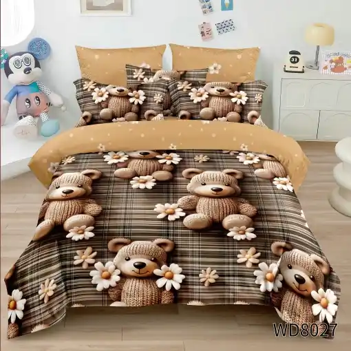 Lenjerie de pat Finet 5D Digital Print cu elastic – 4 piese, Honey Bear Meadow Ultima șansă