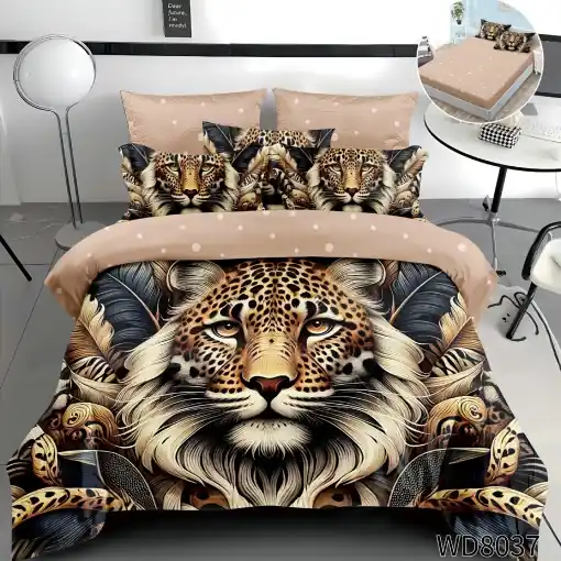 Lenjerie de pat Finet 5D Digital Print cu elastic – 4 piese, Majestic Leopard Spirit Nu rata