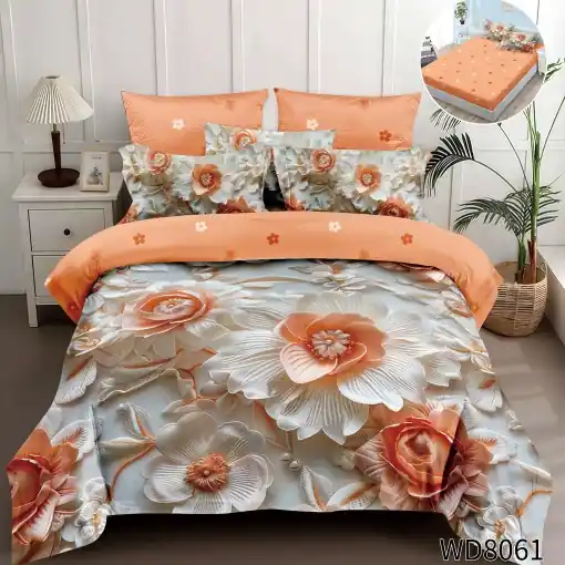 Lenjerie de pat Finet 5D Digital Print cu elastic – 4 piese, Coral Flower Elegance Noutate