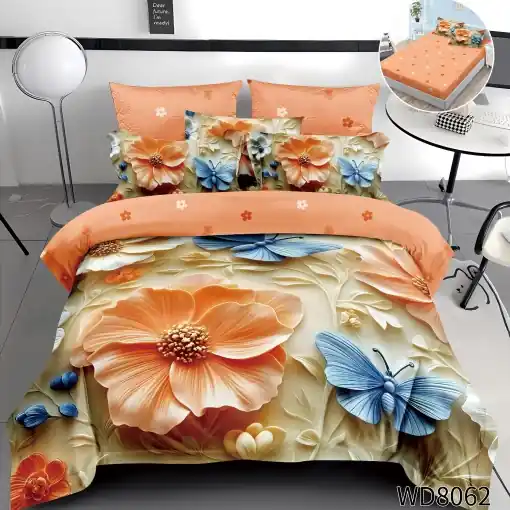 Lenjerie de pat Finet 5D Digital Print cu elastic – 4 piese, Butterfly Blossom Meadow Comandă acum