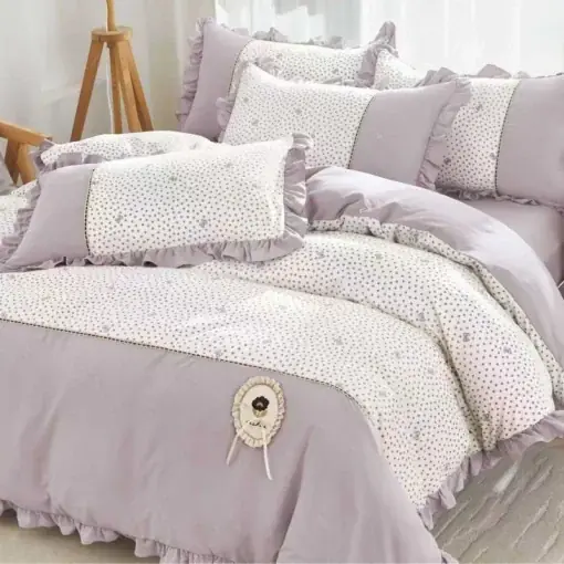 Retur ușor Lenjerie Finet cu Broderie si Volanase, 4 Piese Melor Lavender