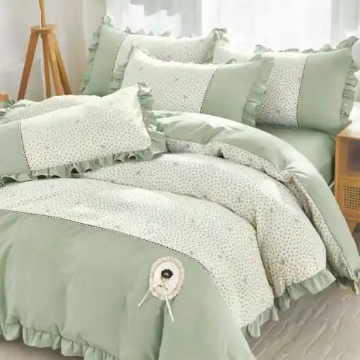 Livrare rapidă Lenjerie Finet cu Broderie si Volanase, 4 Piese Melor Mint