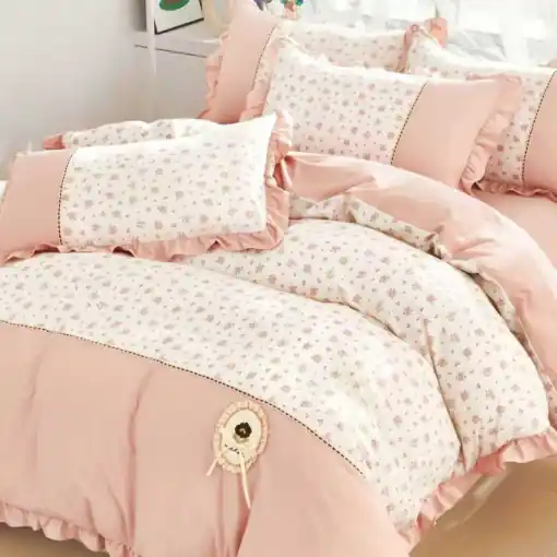 Popular Lenjerie Finet cu Broderie si Volanase, 4 Piese Melor Coral