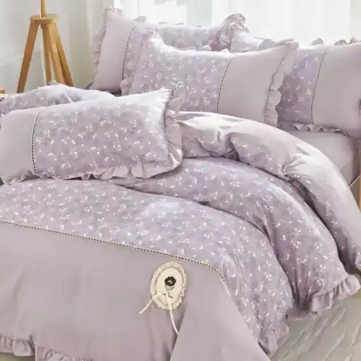 Lenjerie Finet cu Broderie si Volanase, 4 Piese Melor Lila Mai ieftin
